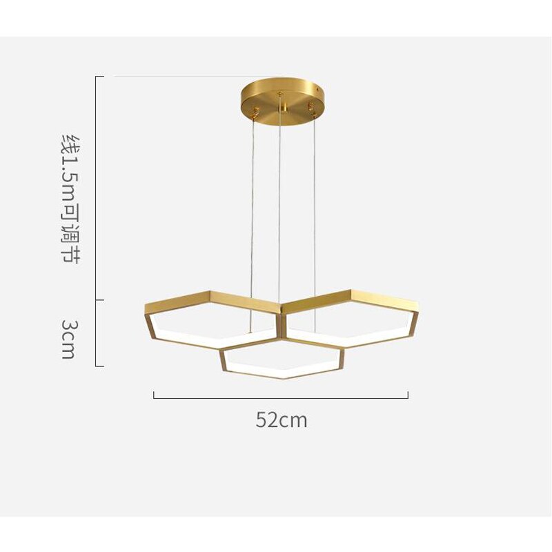 Minimalist ins wind copper lamp creative honeycomb ring chandelier durable and not easy to fade for living room/dining room/hall