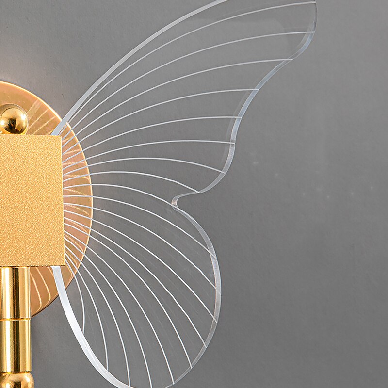 Modern LED acrylic butterfly golden wall lamp bedroom bedside living room