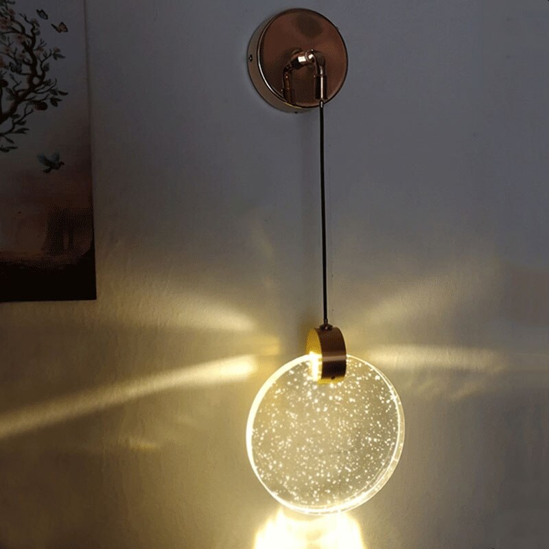 Modern Simple Clear Crystal Block Led Wall Lamp Luxury Gold Decoration Black Wire Hanging Wall Mounted Light Glass With Bubbles