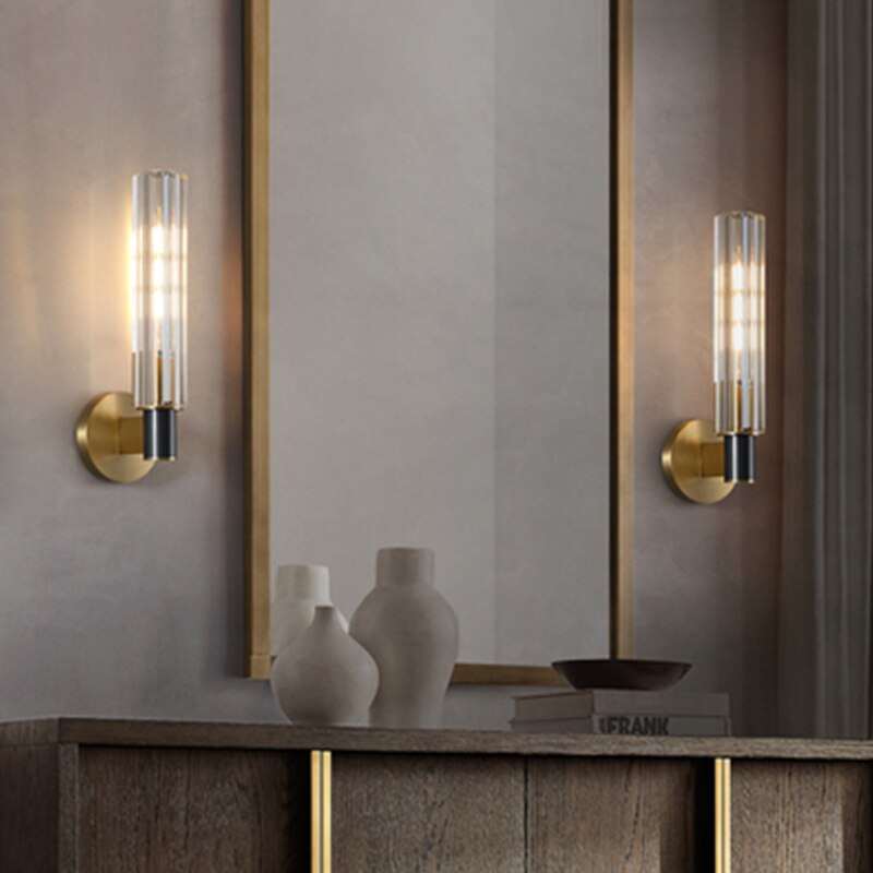 Modern Minimalist golden black glass wall lamp bedroom drawing room