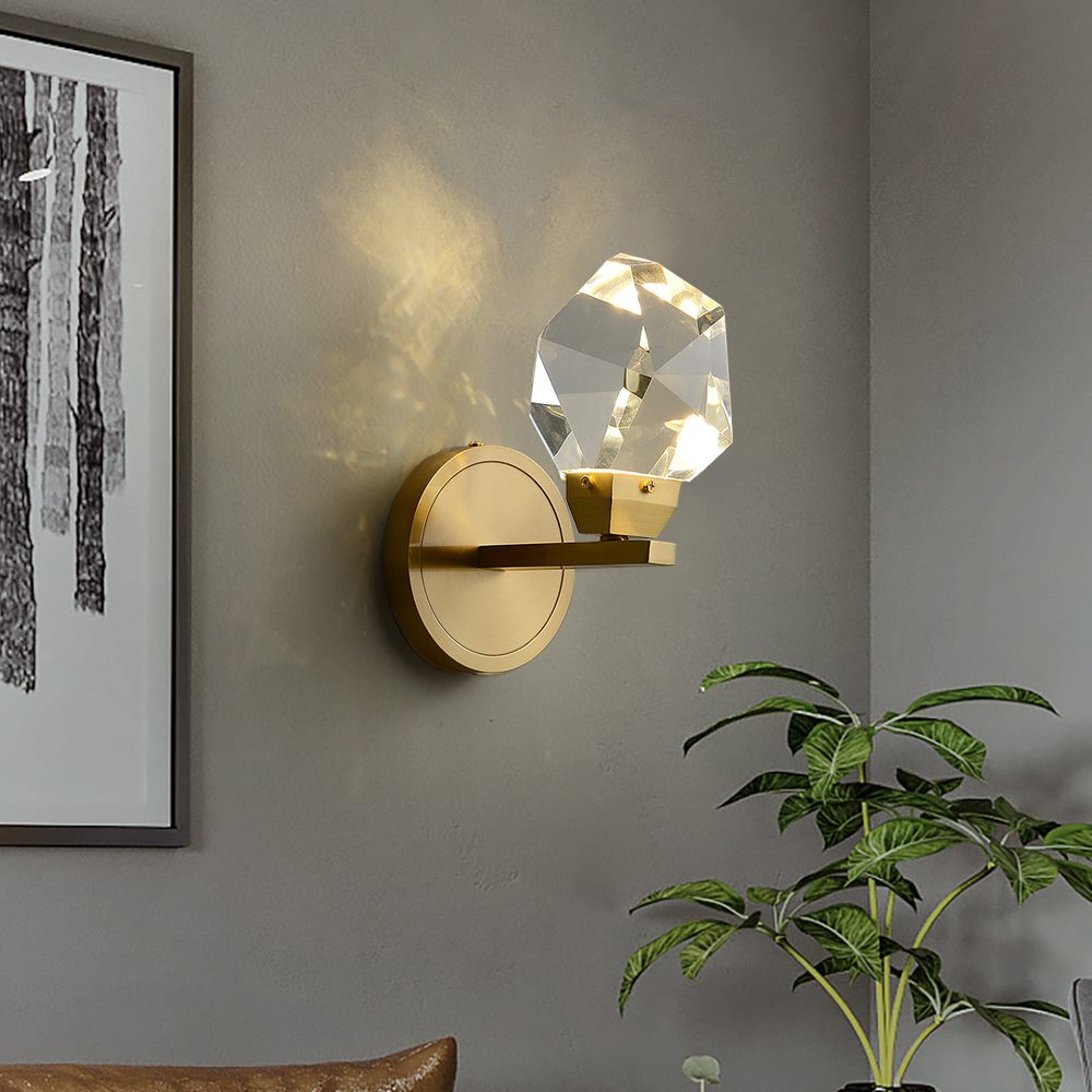 Modern indoor diamond crystal Wall lighting gold led bedroom home decoration lamp fixture clear cristal bedside wall sconce