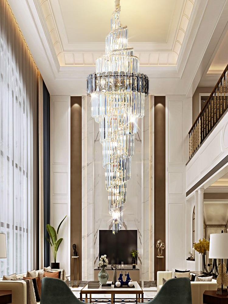 Modern Luxury Stair Led Chandelier with Gold classic Crystal for Duplex Building