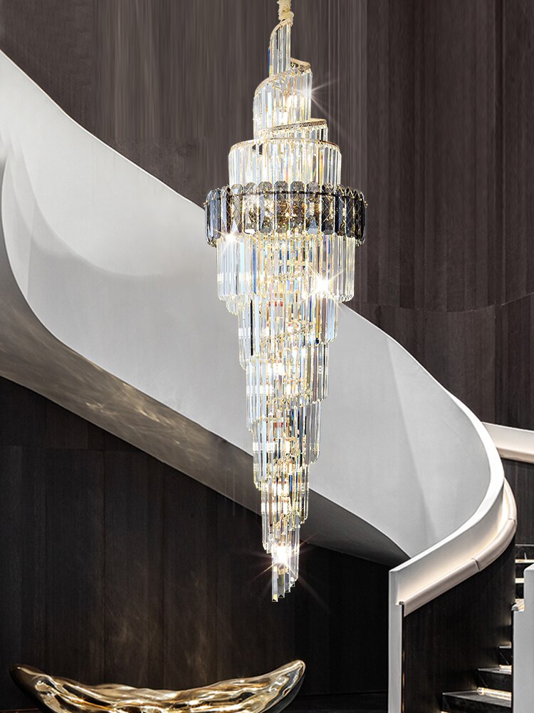 Modern Luxury Stair Led Chandelier with Gold classic Crystal for Duplex Building