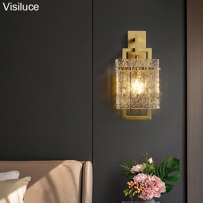 Modern Style Light Fixture Water Ripple Glass Wall Lamp In Brass finish Beside Led Wall Sconce