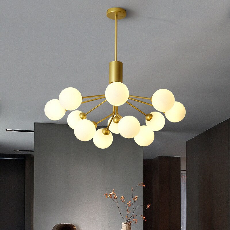 Nordic Milky White Glass Ball Modern LED Chandelier for Dining Room Living Room Bedroom-12Head