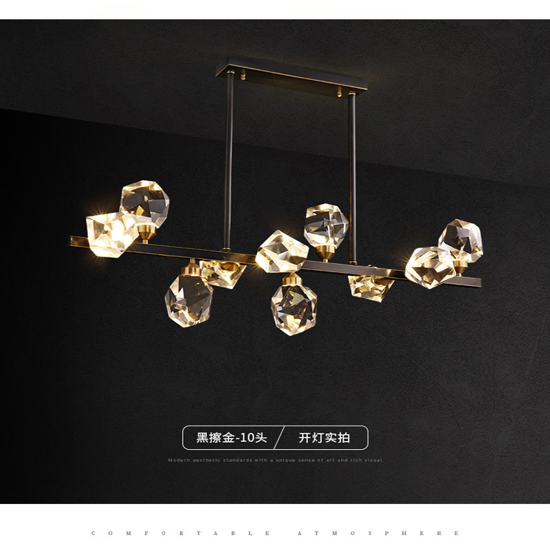 Light luxury restaurant chandelier all copper crystal dining table bar simple modern long dining room lamp 2021 new