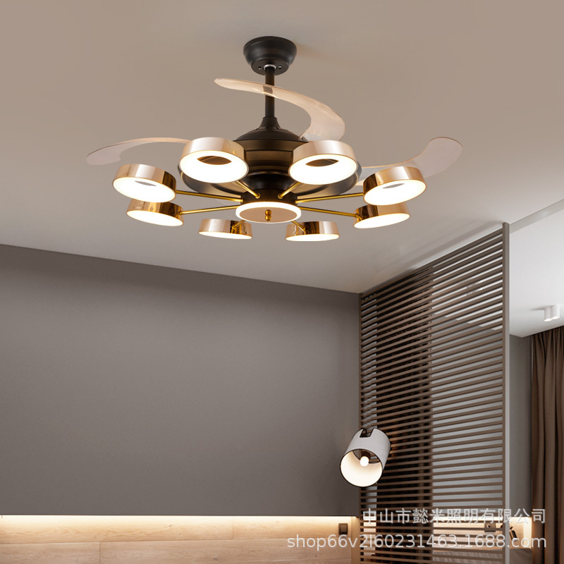 Modern style Nordic invisible ceiling fan acrylic black gold LED Chandelier for living room bedroom