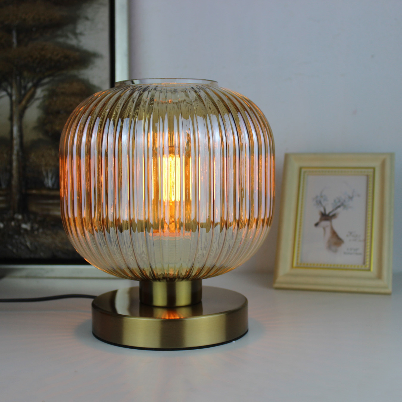 Nordic modern minimalist bedroom bedside smoky/cognac/WH/GR designer creative living room decorative glass small table lamp