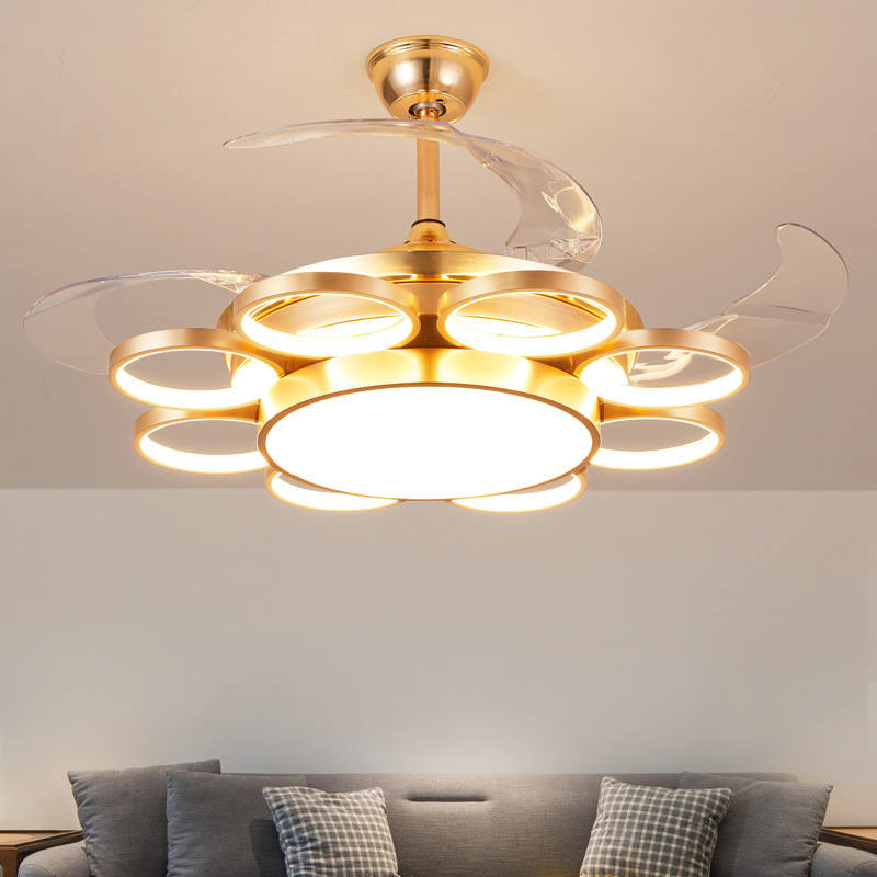 Modern minimalist golden acrylic LED simple invisible fanl chandelier for living room bedroom restaurant
