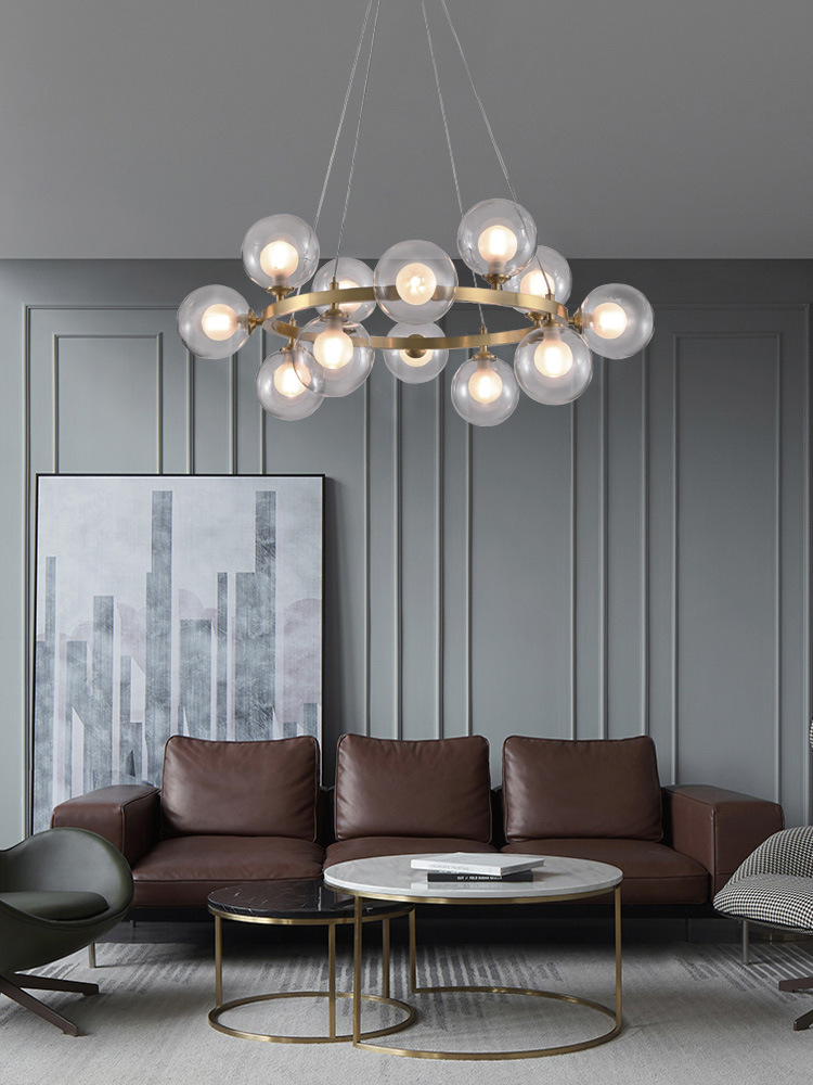 Nordic all-copper living room chandelier simple modern light luxury crystal lamp atmospheric ring bedroom lamp dining room lamp