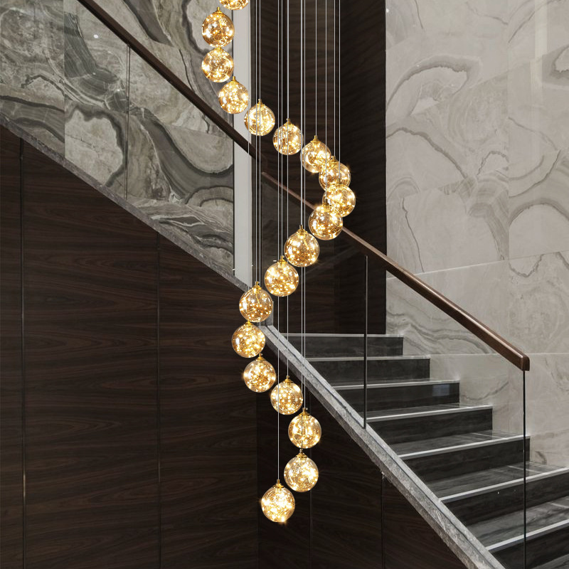 stairwell long chandelier Nordic postmodern light luxury duplex loft villa large living room staircase chandelier