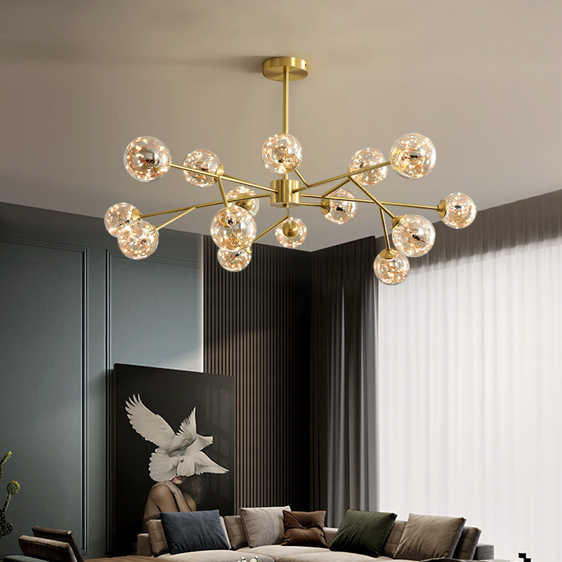 New light luxury all copper living room chandelier modern minimalist net red magic beans molecular lamp bedroom starry LED lamps