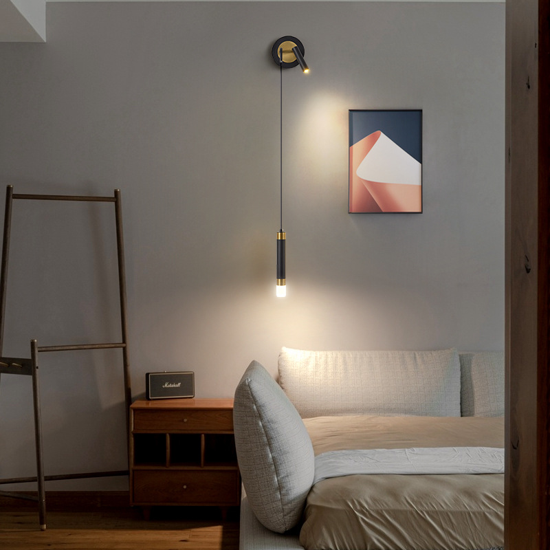 Modern minimalist living room bedroom bedside black LED tube spotlight wall lamp