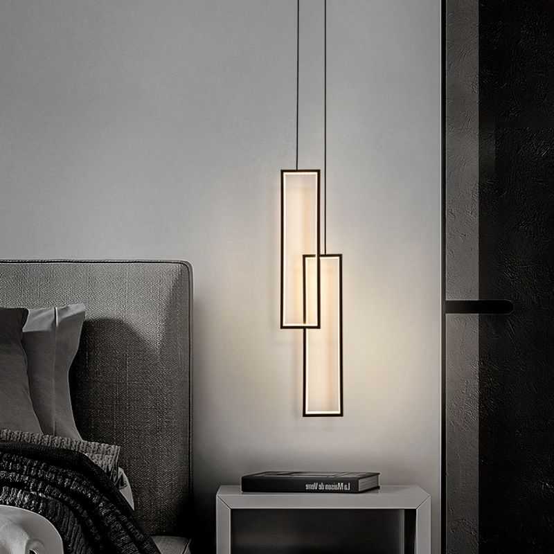 Modern minimalist bedroom bedside geometrical black LED pendant lamp
