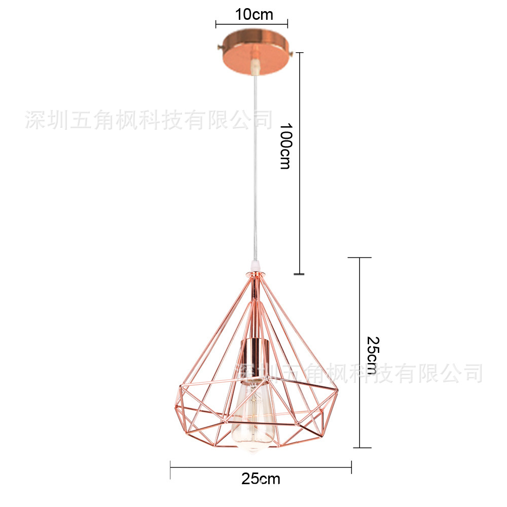 Modern minimalist restaurant lamp industrial wind diamond lamp creative personality bar rose gold lamp iron chandelier