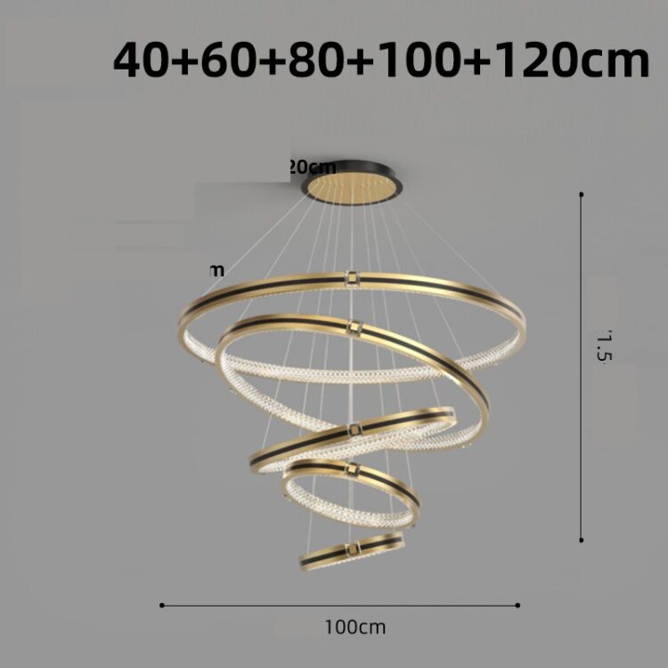 Modern golden black 5 ring acrylic LED chandelier