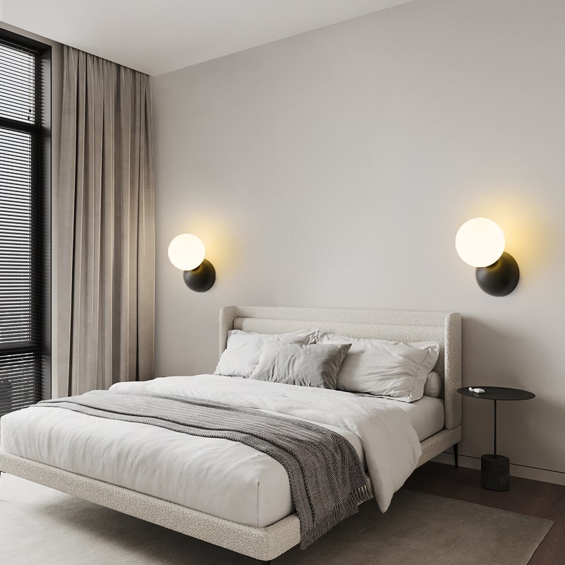 N-Lighten New Modern simple bedroom bedside living room study stair Golden/Black Body Milky Glass LED Wall lamp