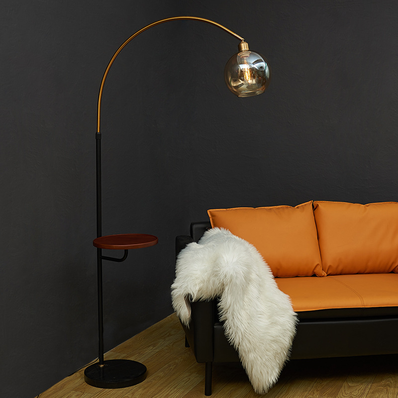 N-Lighten Postmodern living room bedroom bedside sofa corner black gold smoley glass fishing floor lamp with side coffee table