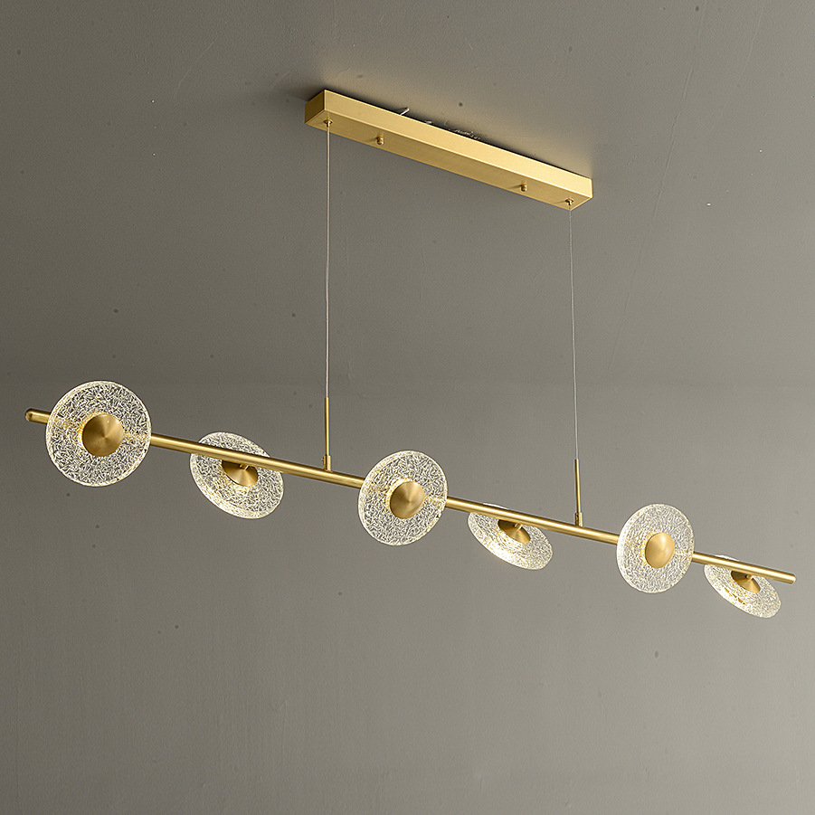 Modern minimalist copper pleated transparent acrylic disc LED chandelier