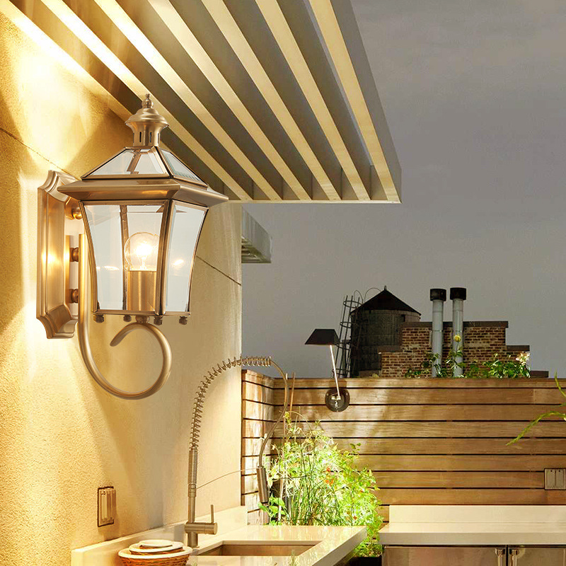 N-Lighten treaditional golden glass outdoor porch LED gate wall light
