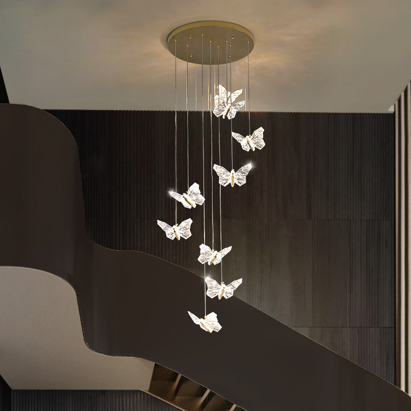 Postmodern living room chandelier designer minimalist dining room staircase rotating LED butterfly chandelier creative bedroom bedside lamp-9head