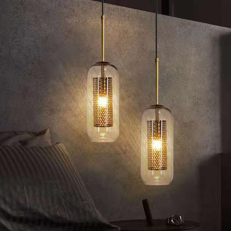 Nordic industrial style bedside decorative chandelier simple creative personality bedroom wall aisle light restaurant glass chandelier