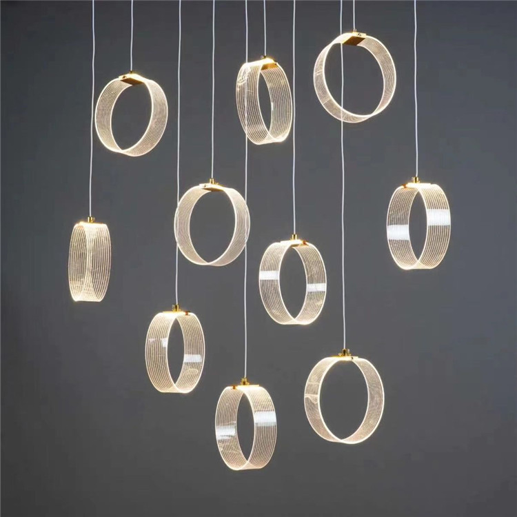 Modern minimalist living room golden circle acrylic LED multi level chandelier