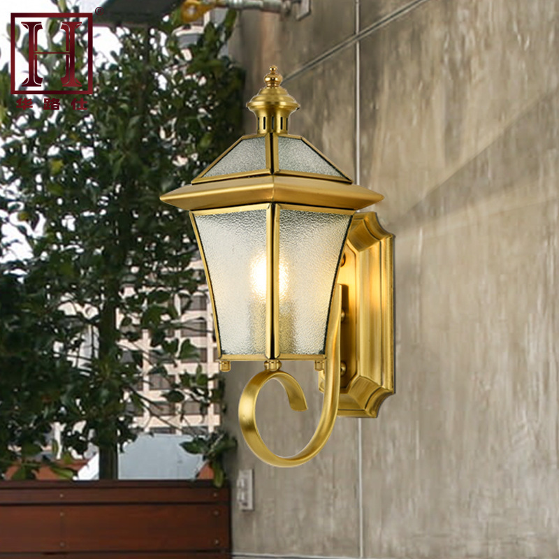 N-Lighten treaditional Brass finish geometrical glass outdoor LED gate wall light