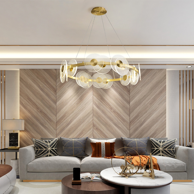 N-Lighten New Modern Nordic style living room golden ring with acrylic plate LED Chandelier For Livingroom Bedroom Hall dining room
