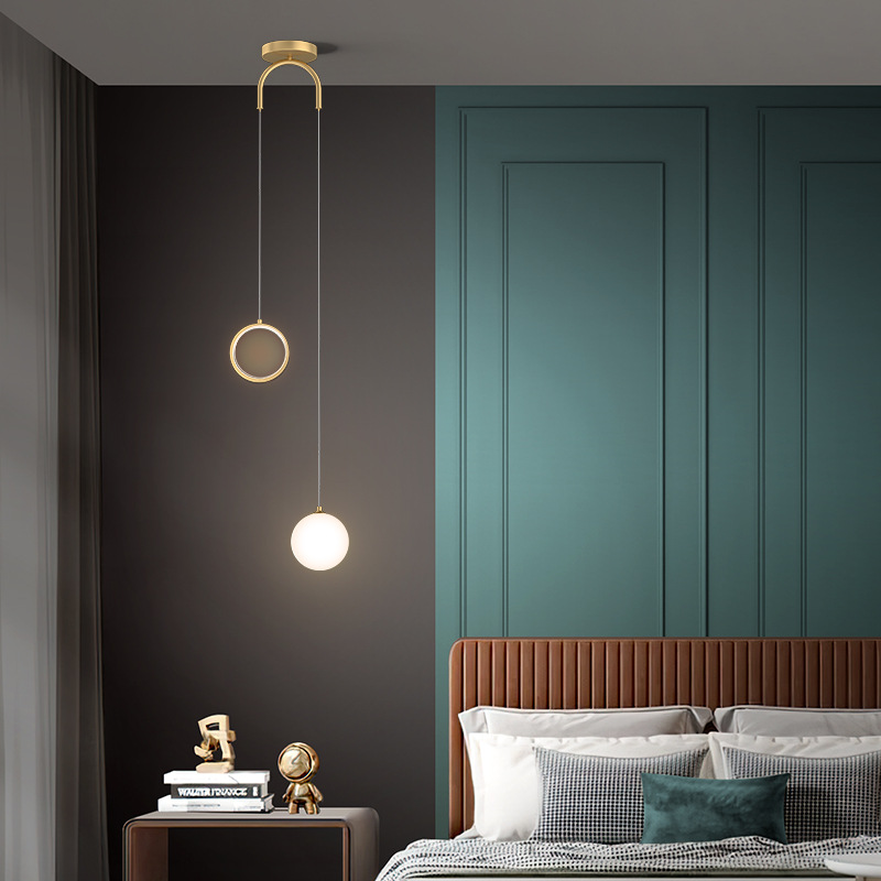 Modern minimalist bedroom pendant lamp Nordic living room golden glass LED pendant lamp