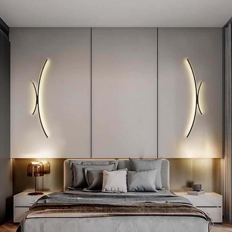 N-Lighten Modern LED Wall Lamp, Minimalist Golden/Black curved Indoor Lighting for Living Room, Bedroom, and Hallway
