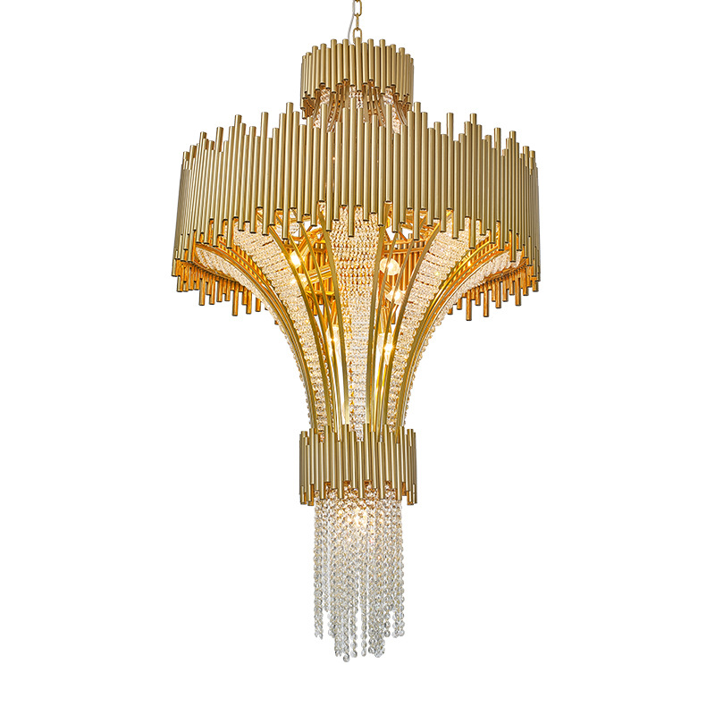 Post-modern designer golden crystal chandelier for hall stair case living room