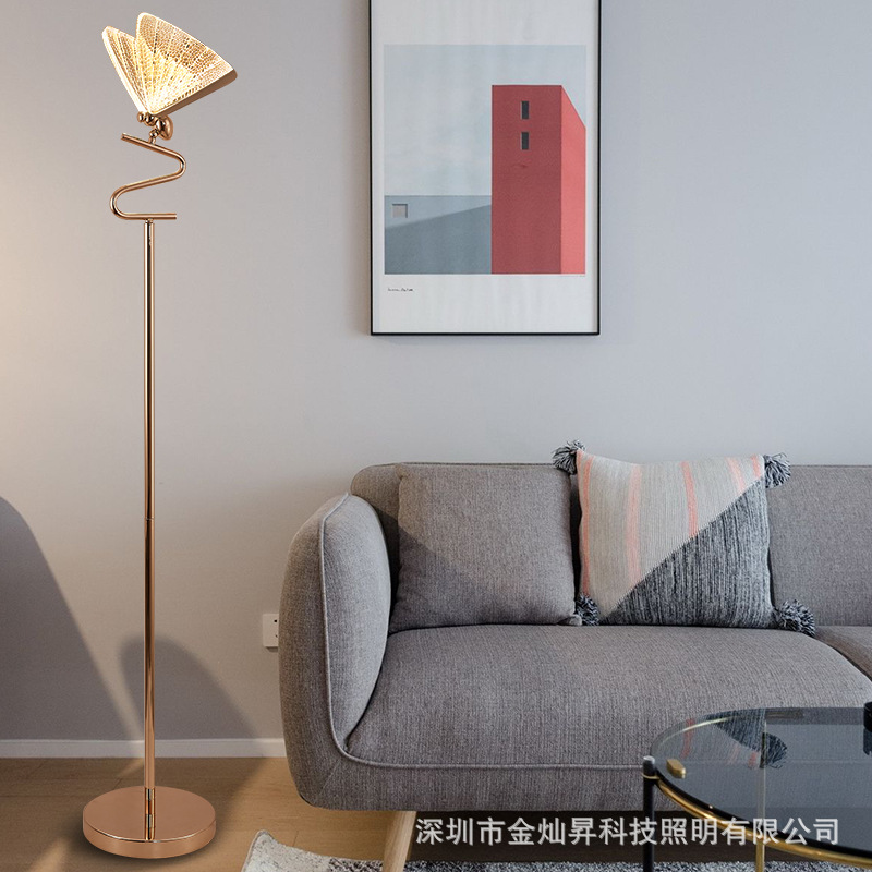 Nordic minimalist floor lamp modern living room study bedroom bedside lamp INS vertical girl butterfly neutral light lamp
