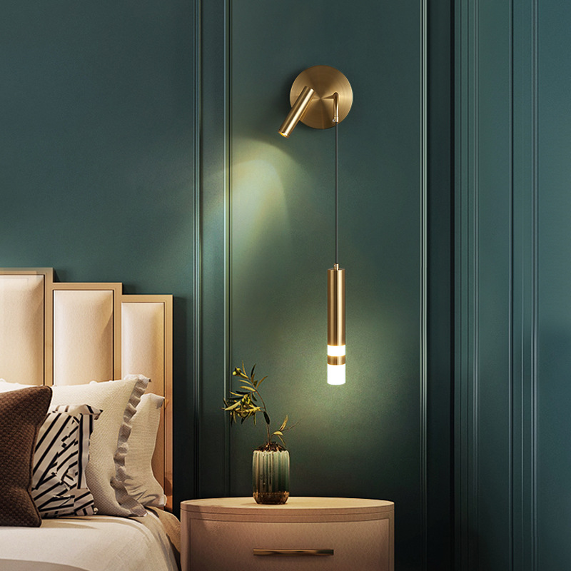 Modern minimalist bedroom room living room bedside GOLDEN LED tube spotlight wall lamp