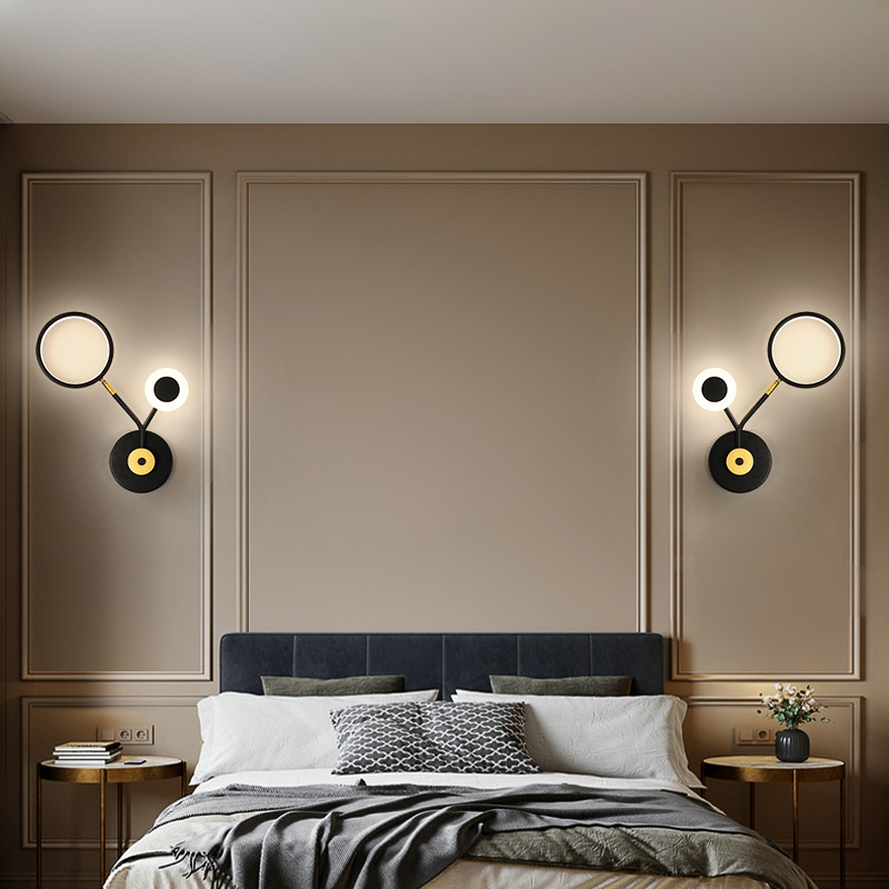 Nordic modern bedside bedroom corridor golden black wall lamp