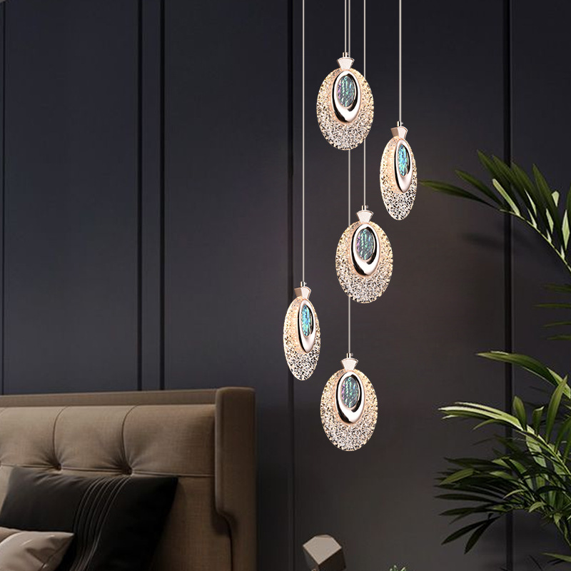 Modern Minimalist luxury circle long-line stairwell bar living room crystal chandelier
