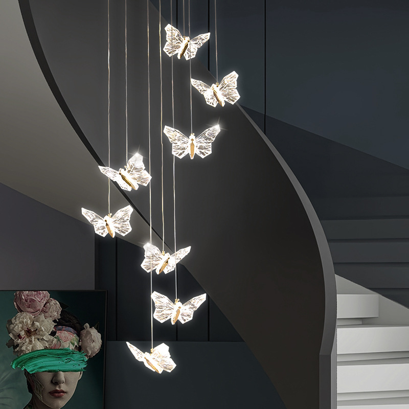 Postmodern living room chandelier designer minimalist dining room staircase rotating LED butterfly chandelier creative bedroom bedside lamp-9head