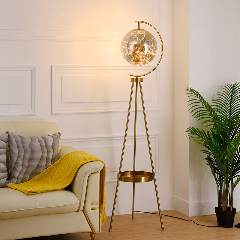 Nordic luxury floor lamp living room bedroom bedside creative personality glass ball tripod stand vertical table lamp