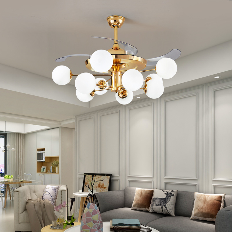 Moldern minimalist milky glass Bean celling Fan chandelier for Living Room Bedroom