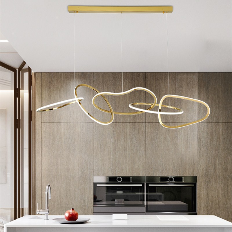 Simple modern creative restaurant bar creative personality circle one-piece led golden pea stainless steel dining chandelier