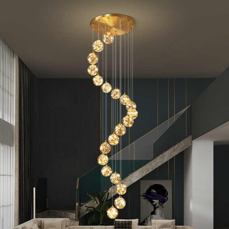stairwell long chandelier Nordic postmodern light luxury duplex loft villa large living room staircase chandelier
