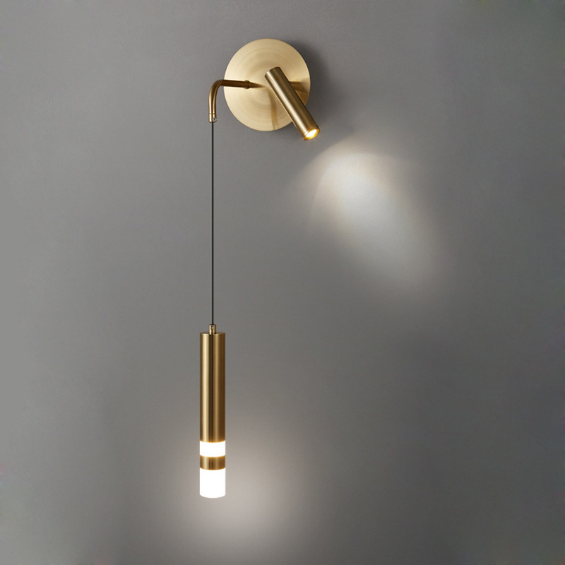 Modern minimalist bedroom room living room bedside GOLDEN LED tube spotlight wall lamp