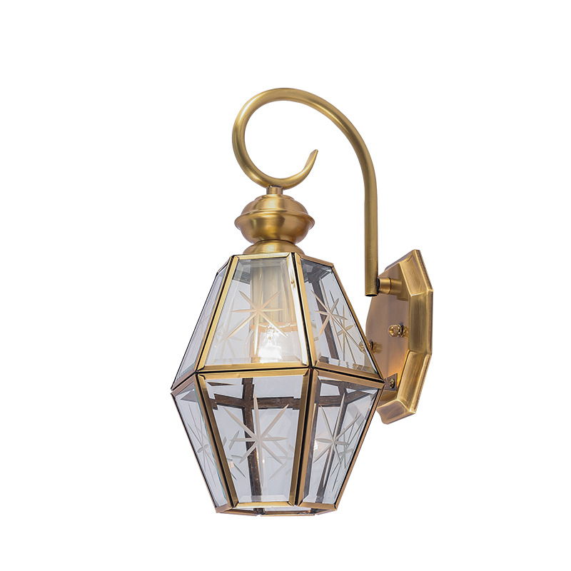 N-Lighten treaditional Brass finish geometrical glass outdoor LED gate wall light