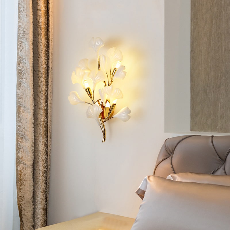 N-Lighten New Modern Golden White Ceramic Leaf wall decore wall lamp for living room bedroom bedside