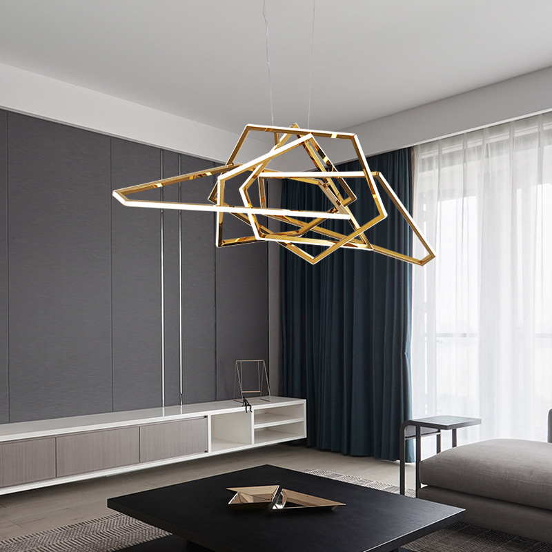 N-LIGHTE'S Modern luxury stainless steel polygonal LED chandelier for living room bedroom denning room hall