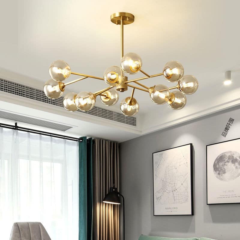 N-Lighten New Modern Amber Glass 15Head Gold Finish Chandelier For Livingroom Bedroom