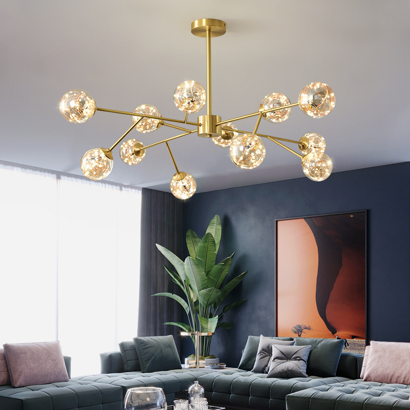 New light luxury all copper living room chandelier modern minimalist net red magic beans molecular lamp bedroom starry LED lamps