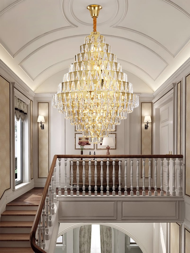 Modern Simple and atmospheric large chandelier villa duplex building model room spiral staircase light luxury crystal chandelier