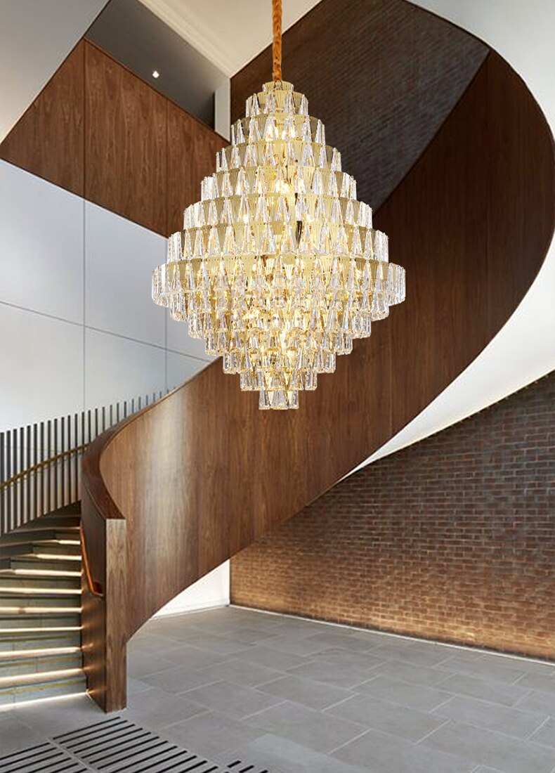 Modern Simple and atmospheric large chandelier villa duplex building model room spiral staircase light luxury crystal chandelier