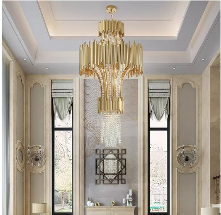 Post-modern designer golden crystal chandelier for hall stair case living room